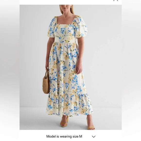 Express Floral Square Neck Puff Sleeve Tiered
Poplin Midi Dress - Picture 5 of 13